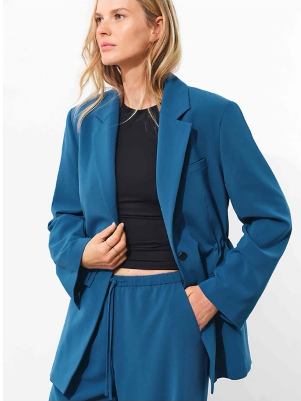 Athleta Maritime Blue Oversized Packable Capsule Wardrobe MVP Blazer SIZE 10